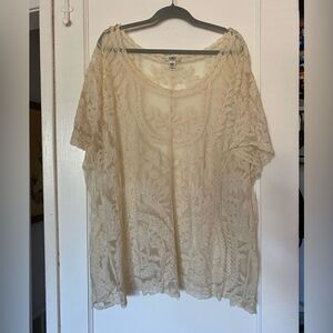 Cato Women's Boho Cream Color Sheer Lace Top Size 26